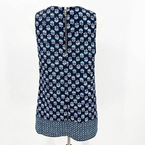 Michael Michael Kors Blouse Size M Women Blue Floral Sleeveless Back Zip Basic - Picture 2 of 8
